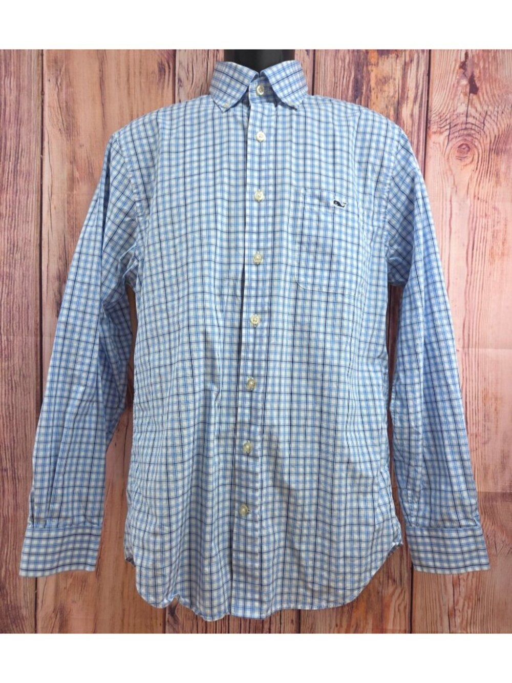 Vineyard Vines Slim Fit Blue Check Tucker Shirt Size Medium